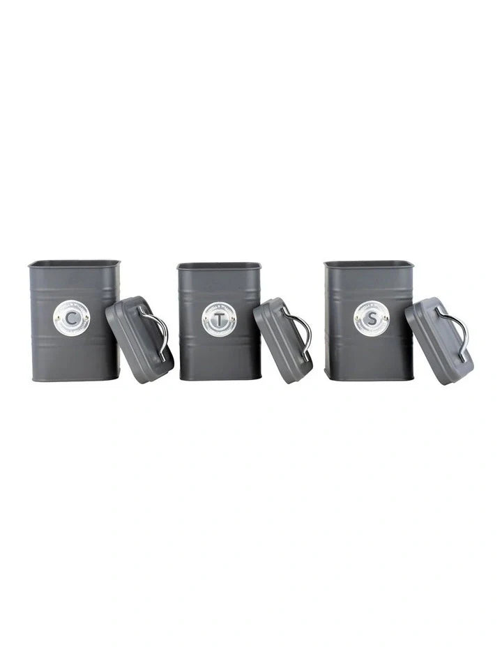 Maxwell & Williams Grantham Canisters Set of 3 - Charcoal - Gift Box