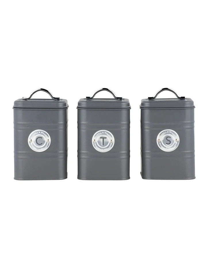 Maxwell & Williams Grantham Canisters Set of 3 - Charcoal - Gift Box