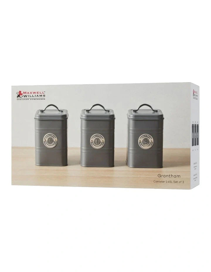 Maxwell & Williams Grantham Canisters Set of 3 - Charcoal - Gift Box