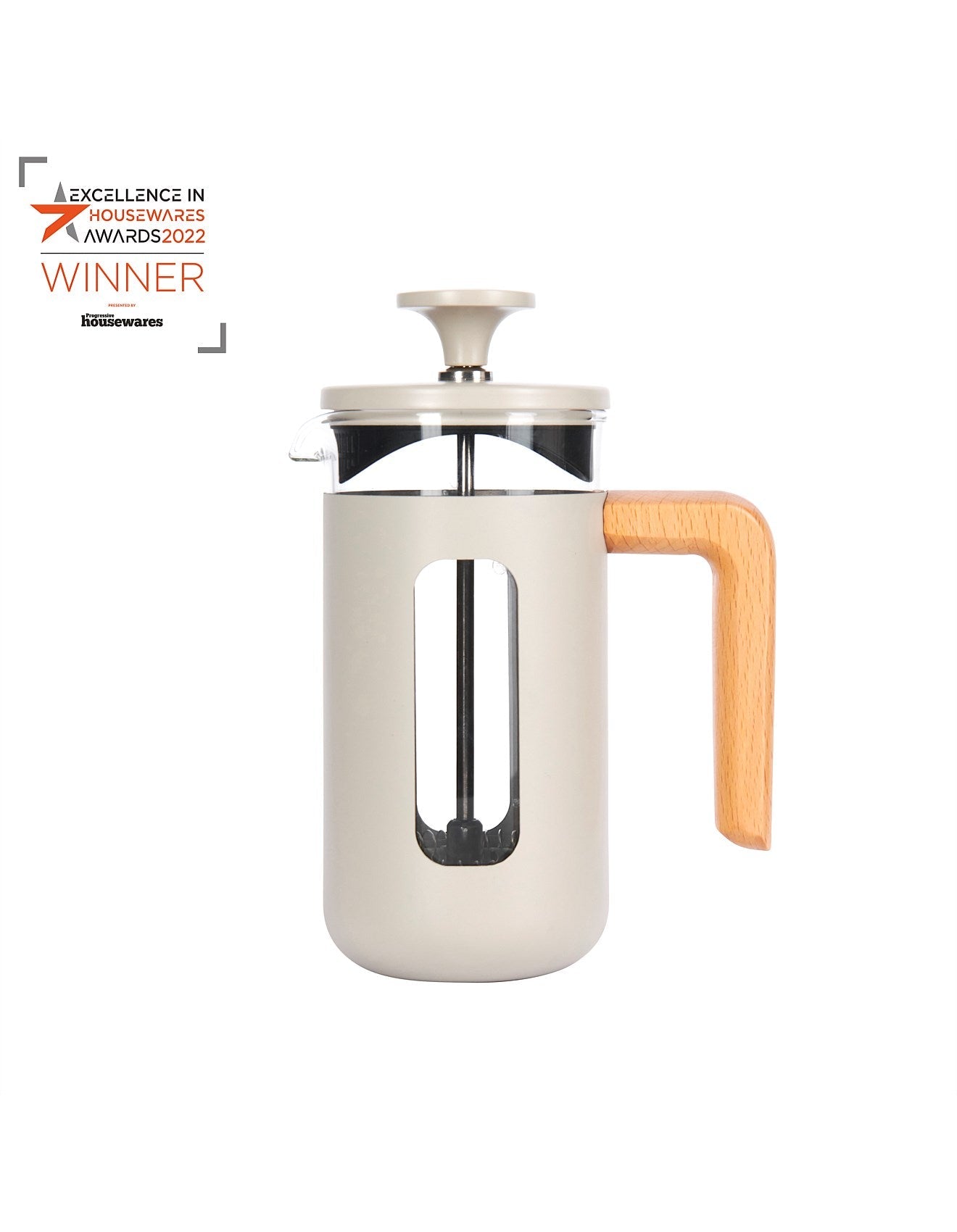 La Cafetière Pisa Stainless Steel Coffee Maker - 3 Cup/350ml - Latte With Beech Wood Handle