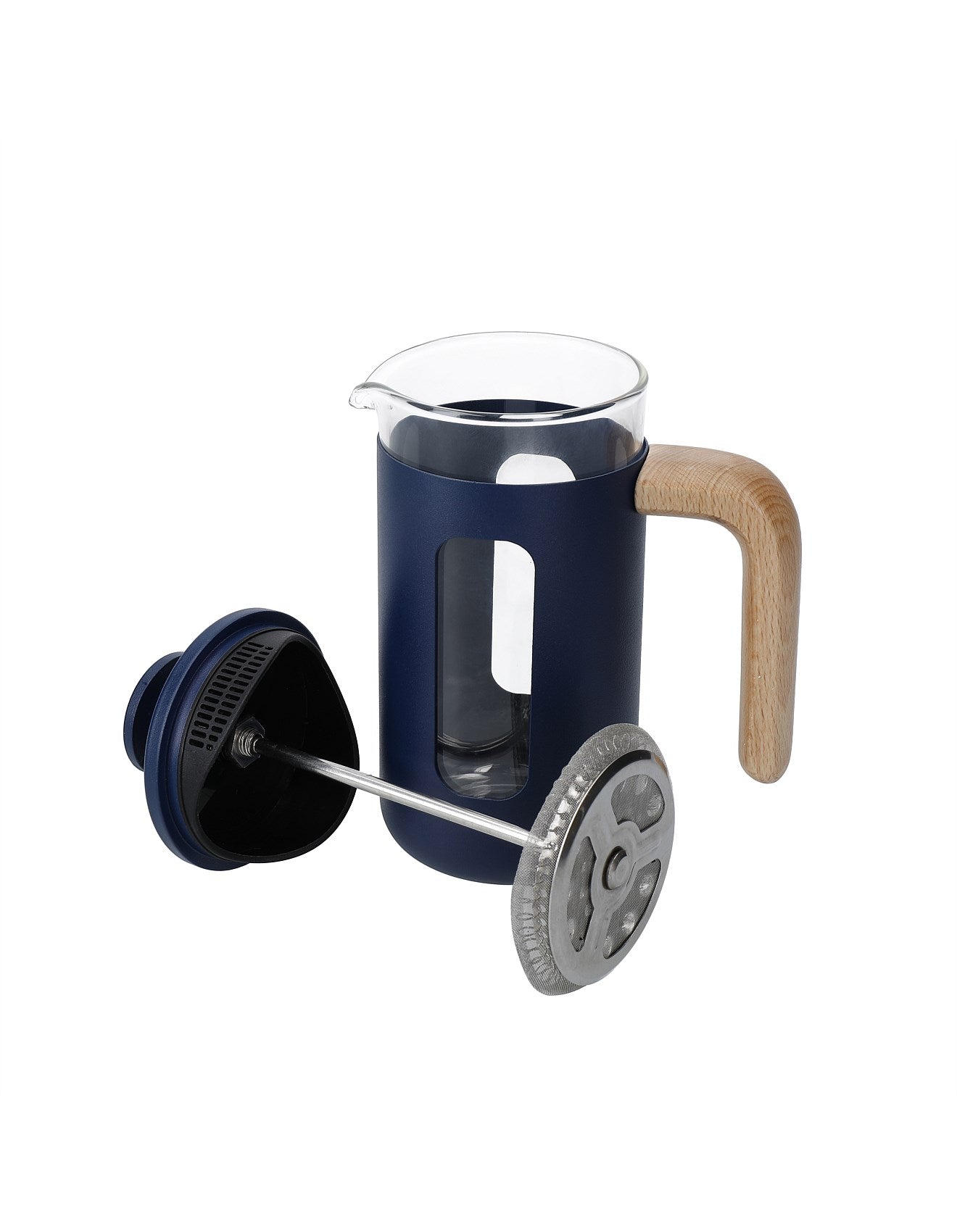 La Cafetière Pisa Stainless Steel Coffee Maker - 3 Cup/350ml - Navy With Beech Wood Handle