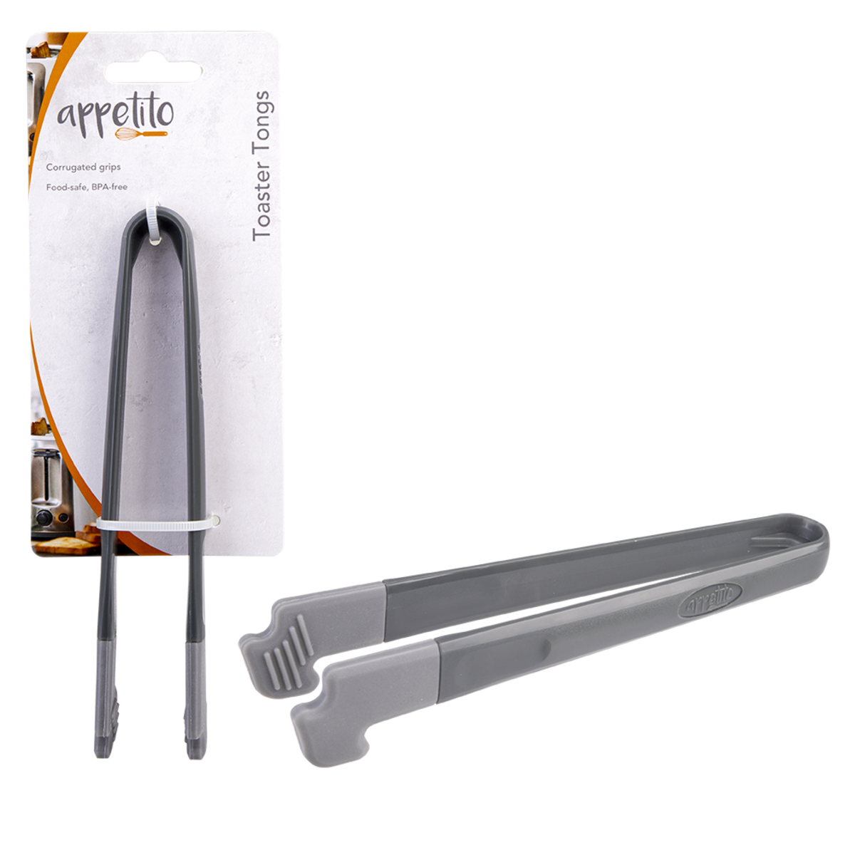 Appetito Toast Tongs With Silicone Tips - Charcoal