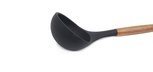 St. Clare Black Silicone Ladle with Acacia Handle - 31cm