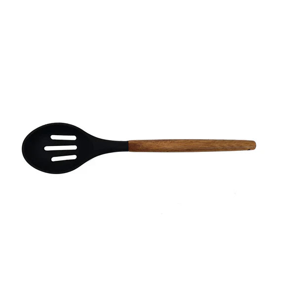 St. Clare Black Silicone with Acacia Handle  Slotted Spoon - 31cm