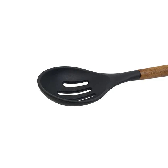 St. Clare Black Silicone with Acacia Handle  Slotted Spoon - 31cm