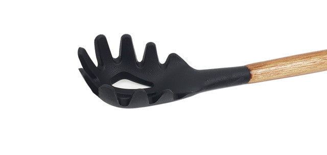 St. Clare Black Silicone Spaghetti Spoon with Acacia Handle - 31cm