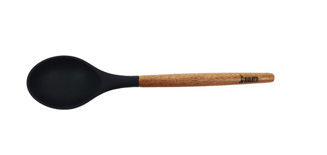 St. Clare Black Silicone Solid Spoon with Acacia Handle - 31cm