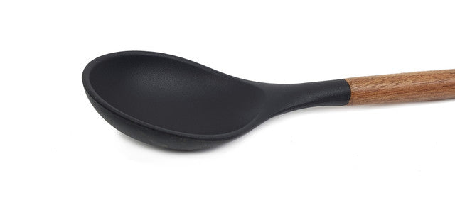 St. Clare Black Silicone Solid Spoon with Acacia Handle - 31cm