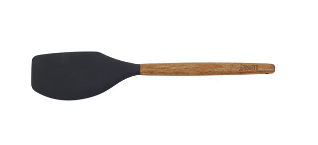 St. Clare Black Silicone Spatula with Acacia Handle - 32cm