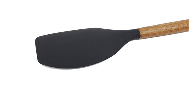 St. Clare Black Silicone Spatula with Acacia Handle - 32cm