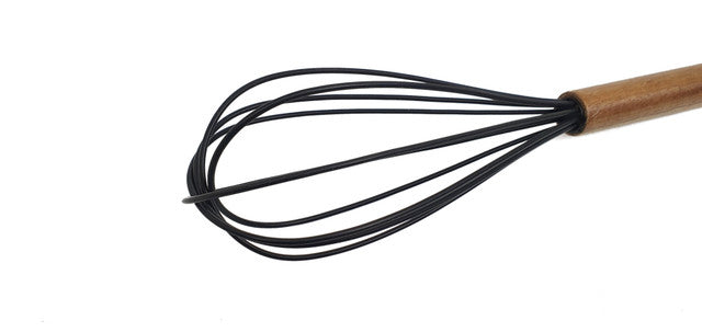 St. Clare Black Silicone Whisk with Acacia Handle - 27cm