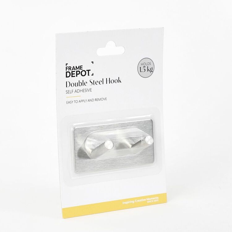 Frame Depot Self-Stick Angled Hook With 2 Hangers - Silver