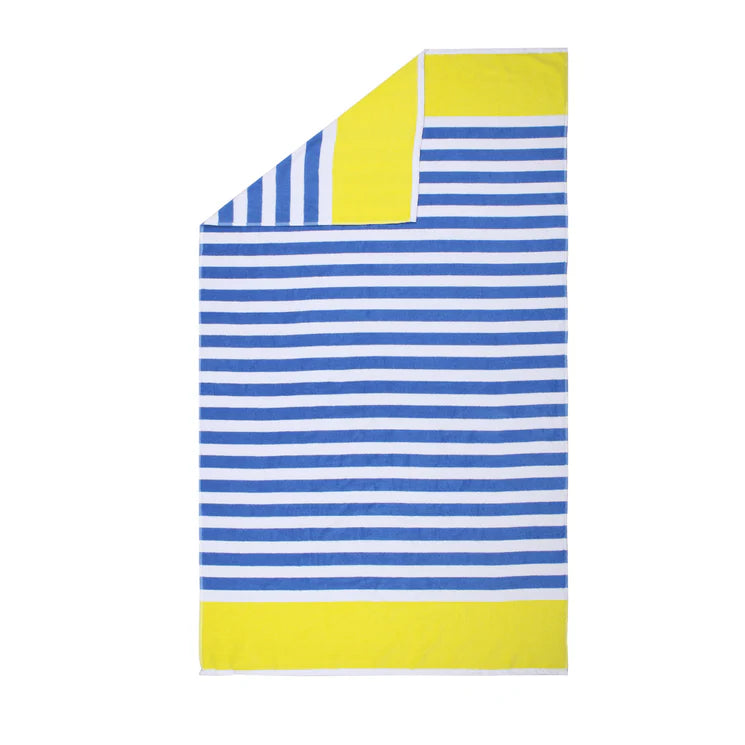 Pure Zone XL Cotton Beach Towel - Cabana Stripe - Blue/Yellow - 90x180cm