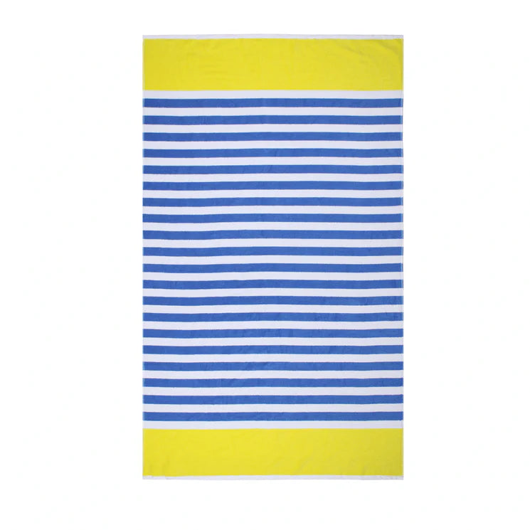 Pure Zone XL Cotton Beach Towel - Cabana Stripe - Blue/Yellow - 90x180cm