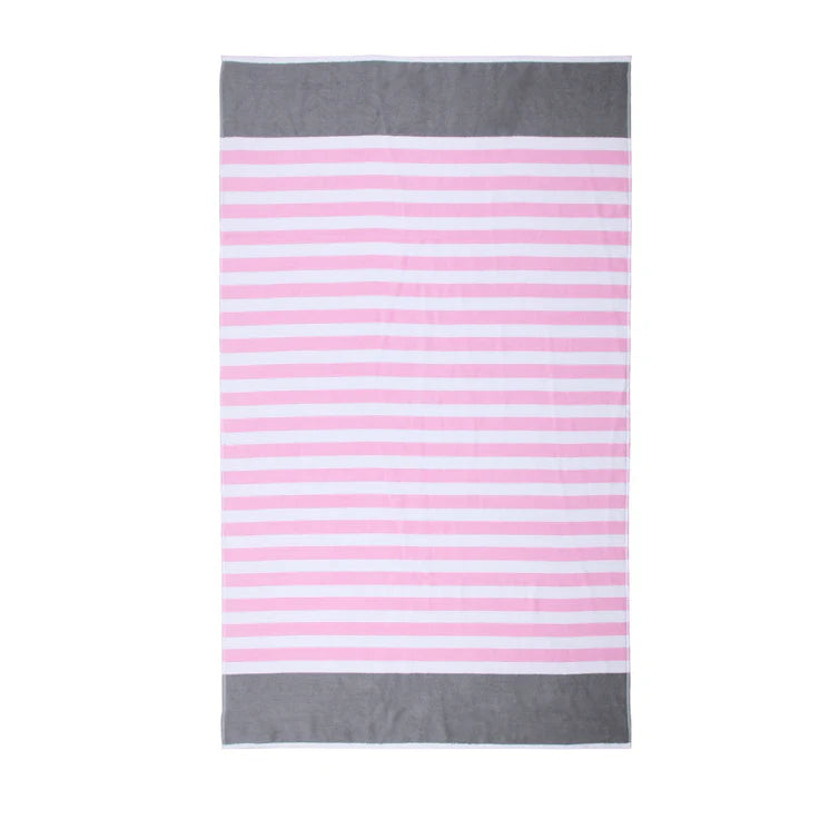 Pure Zone XL Cotton Beach Towel - Cabana Stripe - Pink/Grey - 90x180cm