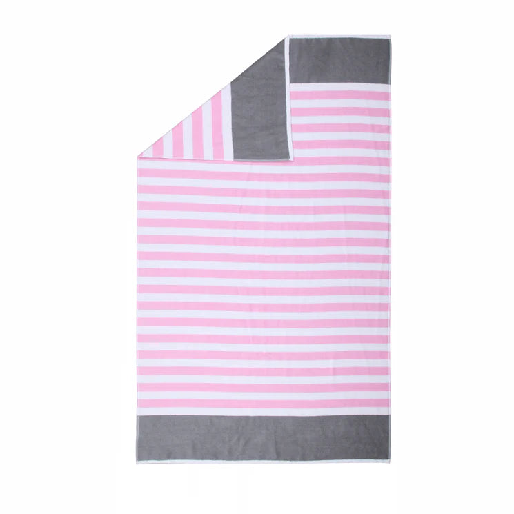 Pure Zone XL Cotton Beach Towel - Cabana Stripe - Pink/Grey - 90x180cm
