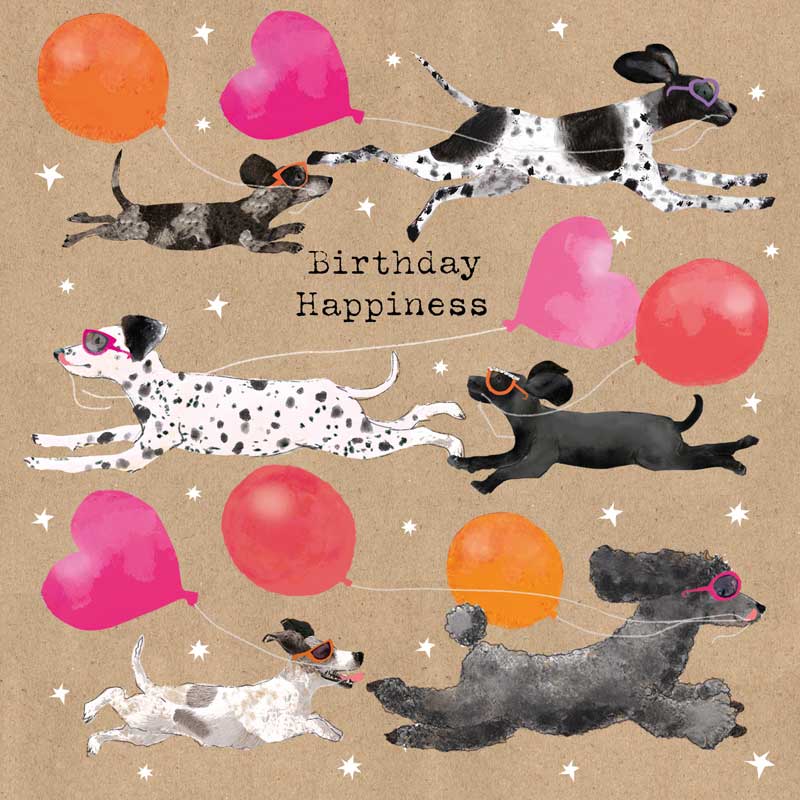 Birthday Happiness - Dogs With Balloons - Card 15.5x15.5cm
