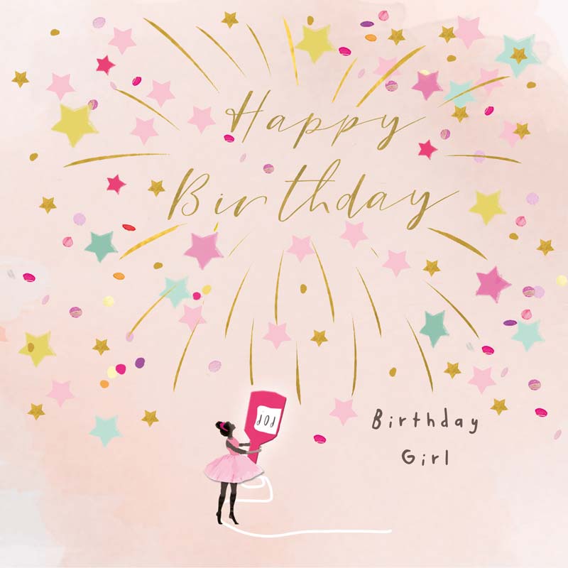 Happy Birthday Birthday Girl -Party Popper - Card 15.5x15.5cm