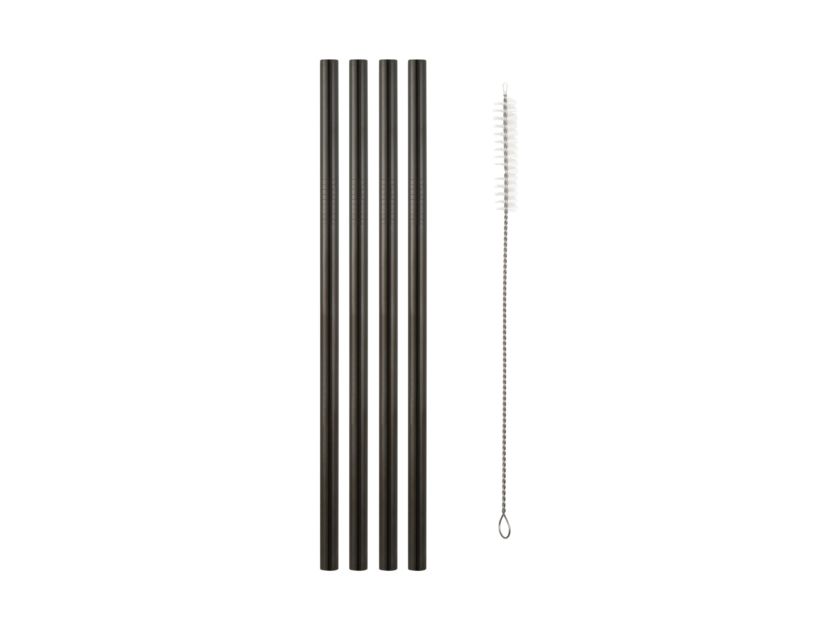 Maxwell & Williams Cocktail & Co. Reusable Set of 4 Straws With Brush - Black