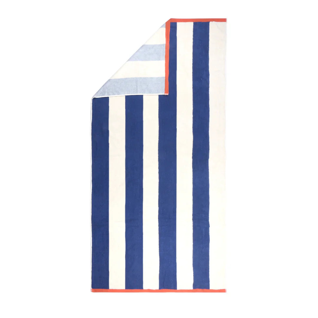 Pure Zone XL Cotton Terry Beach Towel - Lennox - Navy Stripe - 90x180cm