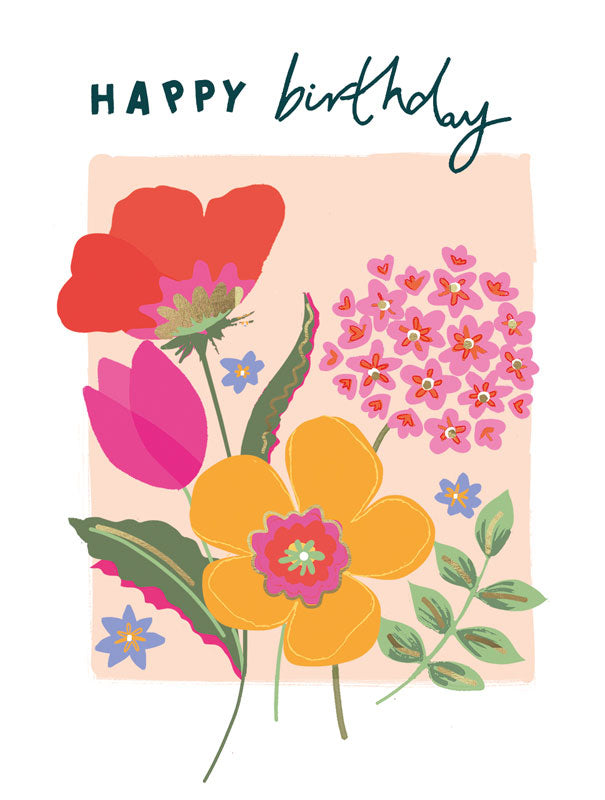 Happy Birthday - Poppy Bouquet - Card 15.5x15.5cm