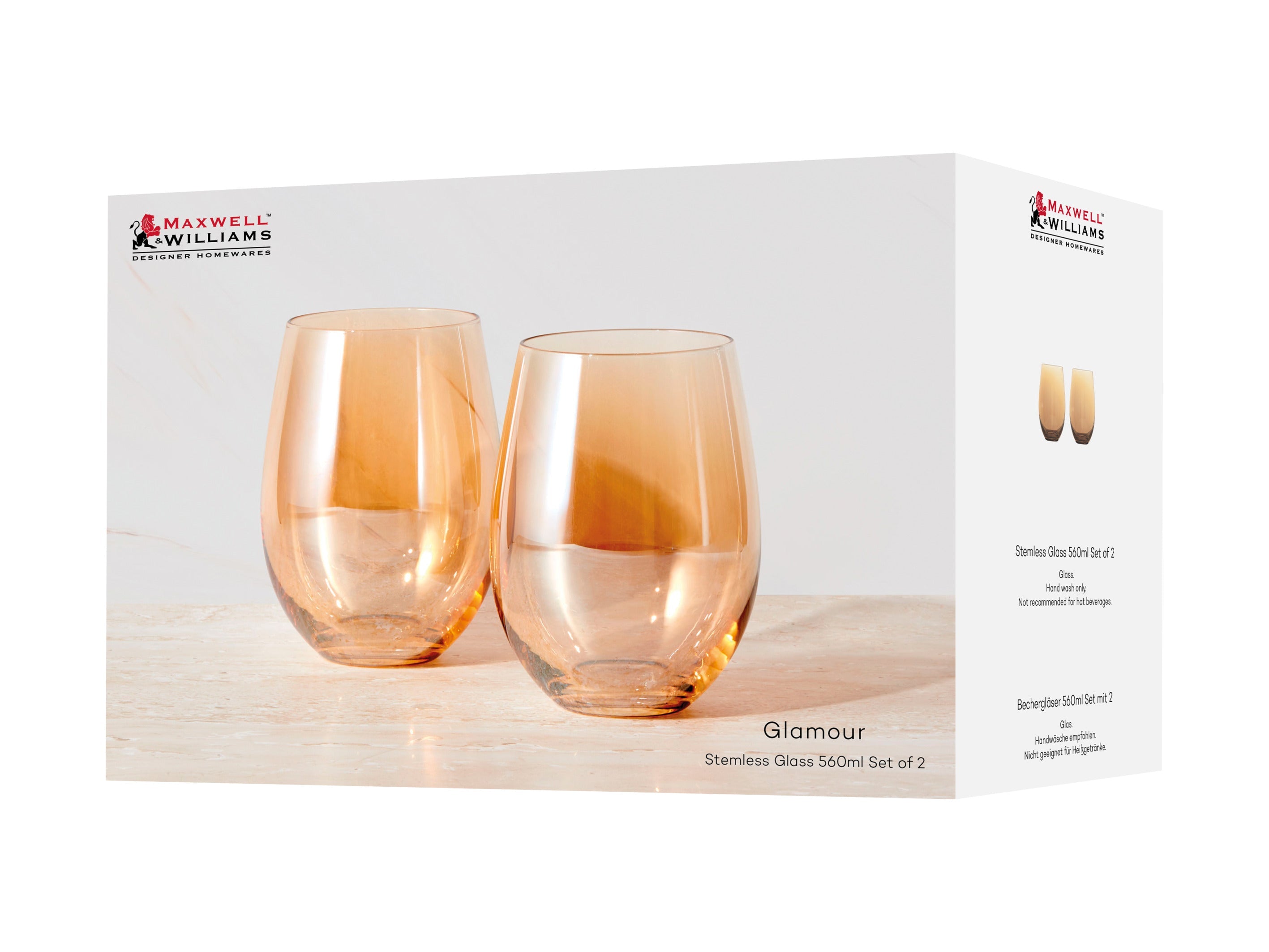 Maxwell & Williams Glamour Stemless Glass Set of 2 - Gold