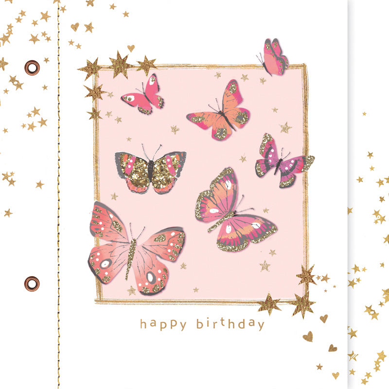 Happy Birthday - Butterflies - Card 15.5x15.5cm
