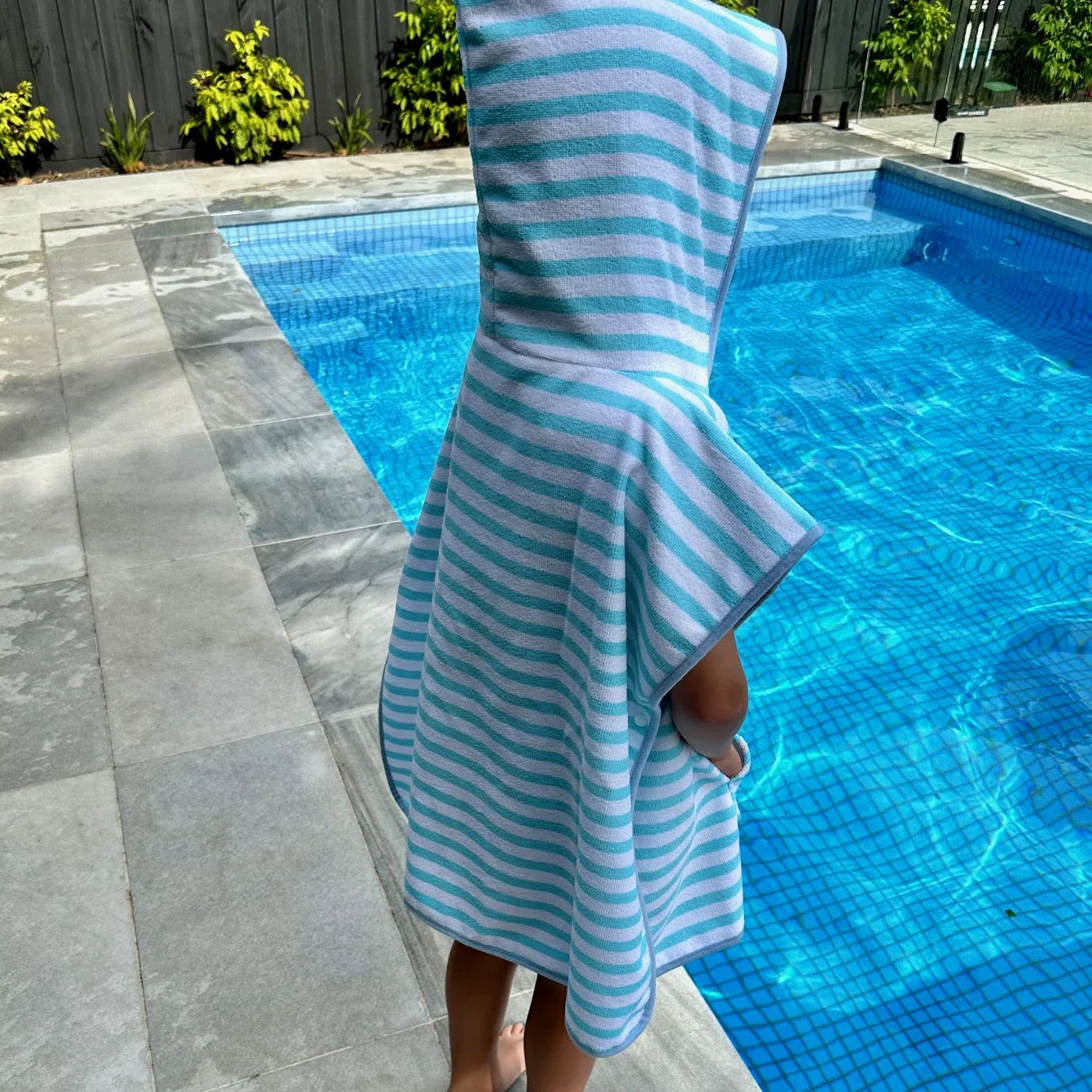 Pure Zone Kids Poncho - Aqua Stripe - 65x65cm