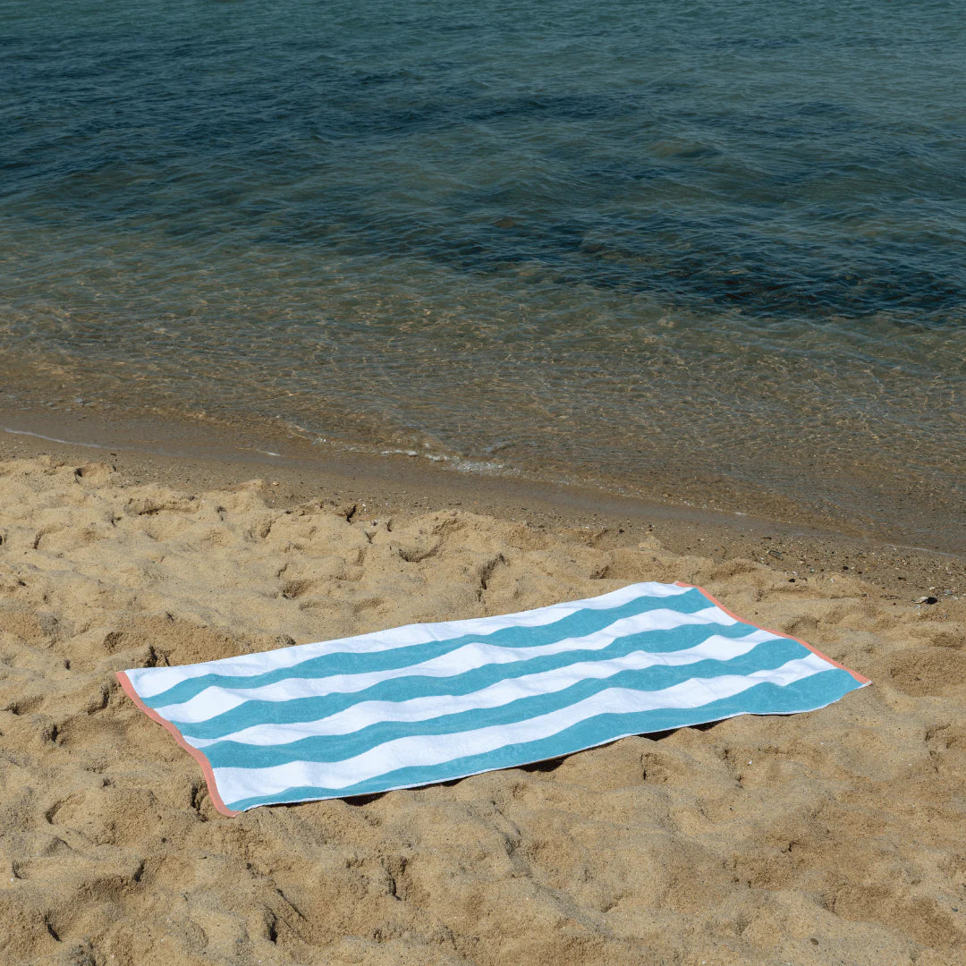 Pure Zone XL Cotton Terry Beach Towel - Suffolk - Aqua Stripe - 90x180cm