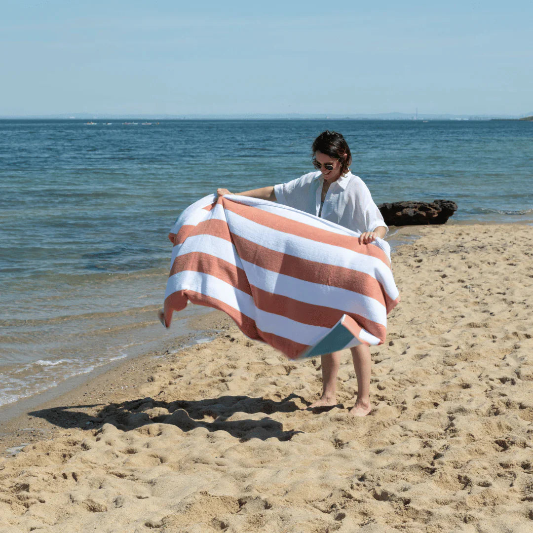 Pure Zone XL Cotton Terry Beach Towel - Suffolk - Aqua Stripe - 90x180cm