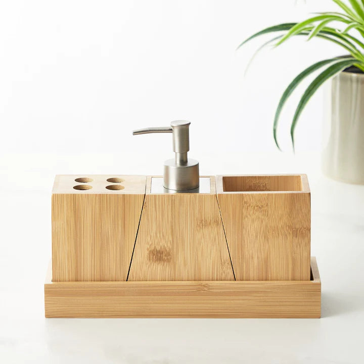 Bamboo Bathroom Vanity Accessories Set of 4 - Natural