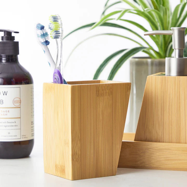 Bamboo Bathroom Vanity Accessories Set of 4 - Natural