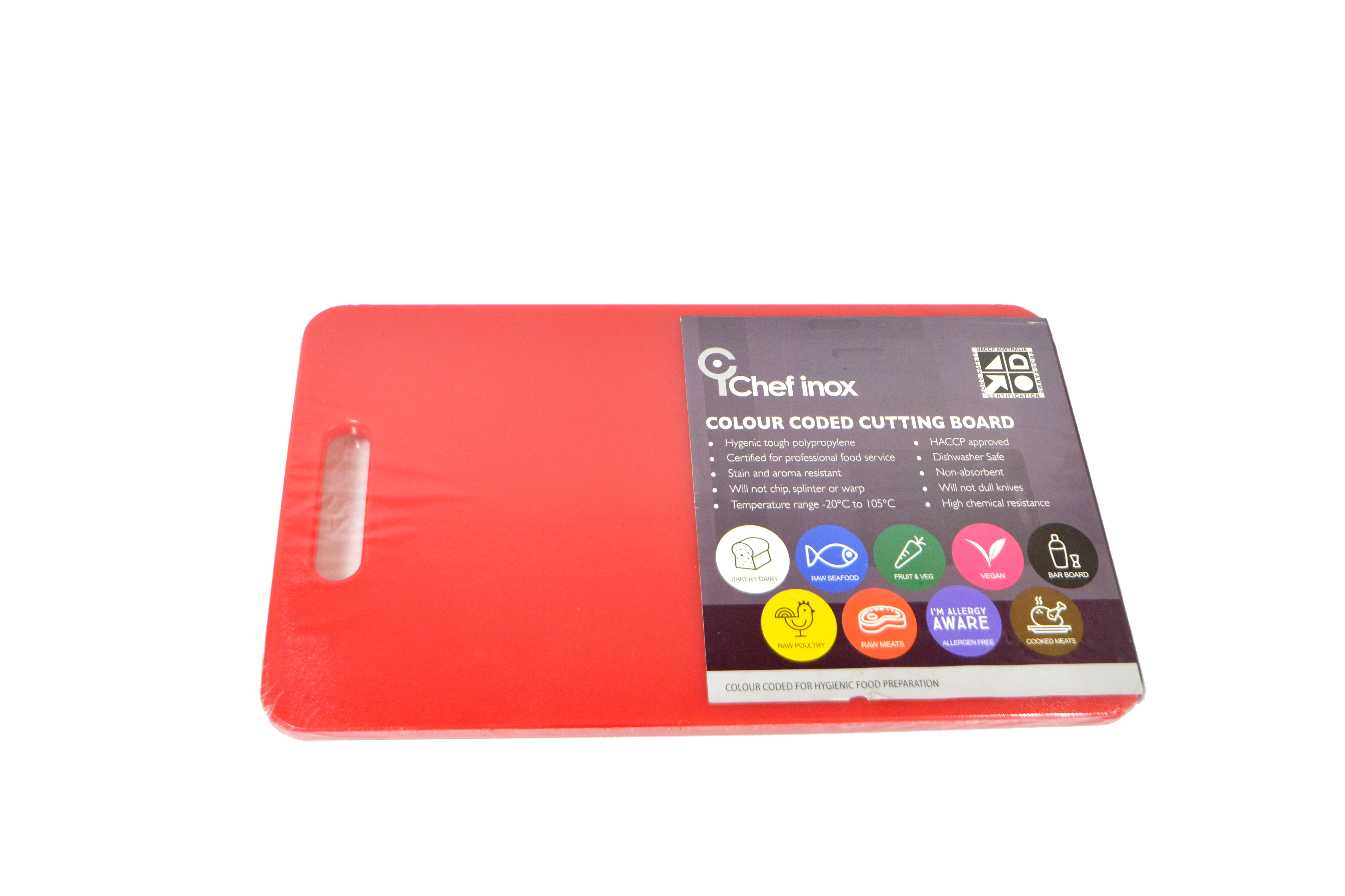 Chef Inox Colour Coded Cutting Board With Handle - Red – 30x45x1.2 cm