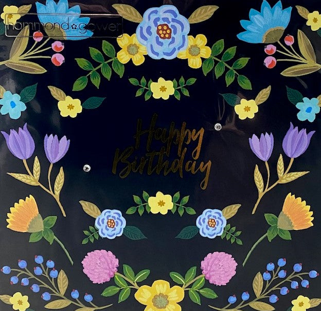 Happy Birthday - Flowers Dark - Card 15.5x15.5cm