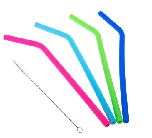 Appetito Silicone Bent Drinking Straws  With Brush - 5pc