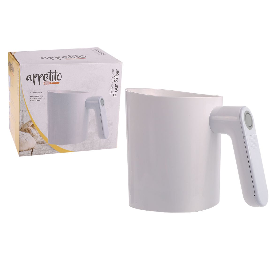 Flour Sifter Battery Operated - 4 Cup White - Appetito