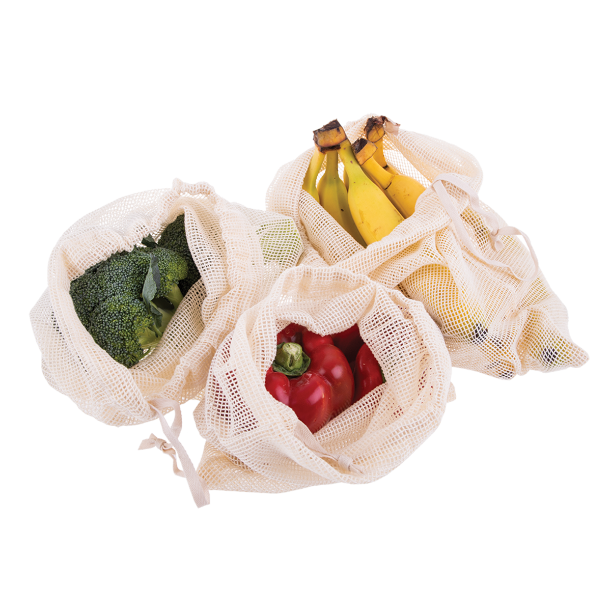 Appetito Cotton Net Produce Bags - Set of 3 - Assorted Sizes