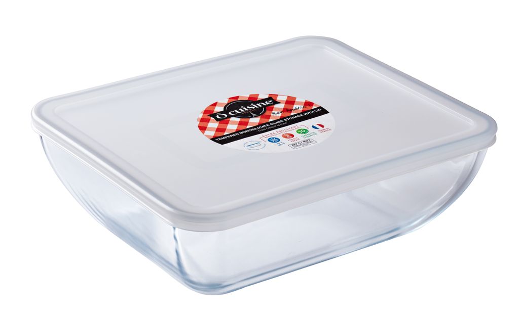 O'Cuisine Rectangular Tempered Borosilicate Glass Dish With Storage Lid - 25x19x8cm/2.6L (Made in France)