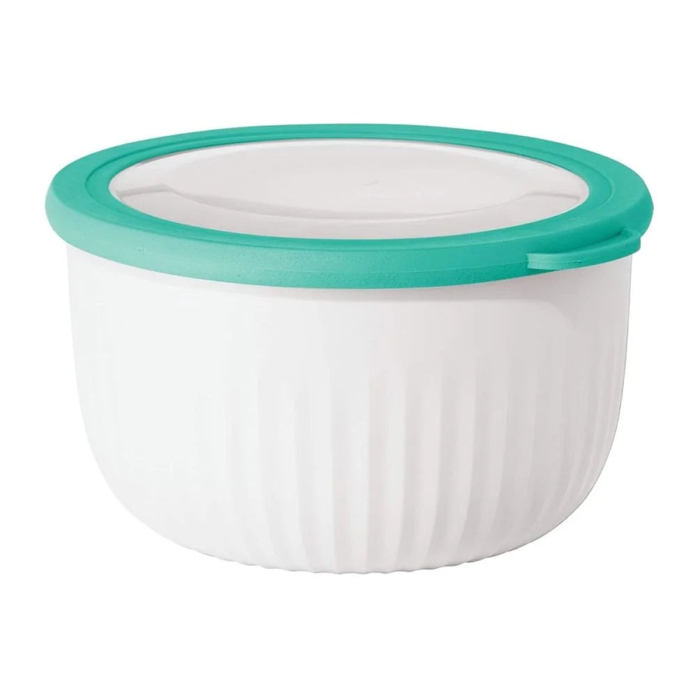 Oggi Prep & Serve Bowl With Lid - White/Aqua - 1.3Lt