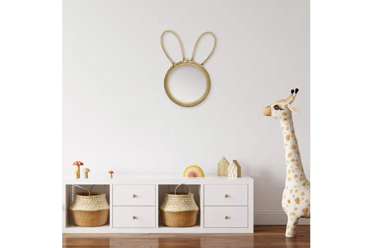 Lucia Rattan Woven Wooden Decorative Rabbit Wall Mirror Decor - 51cm