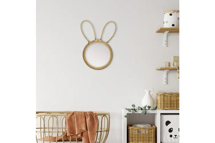 Lucia Rattan Woven Wooden Decorative Rabbit Wall Mirror Decor - 51cm