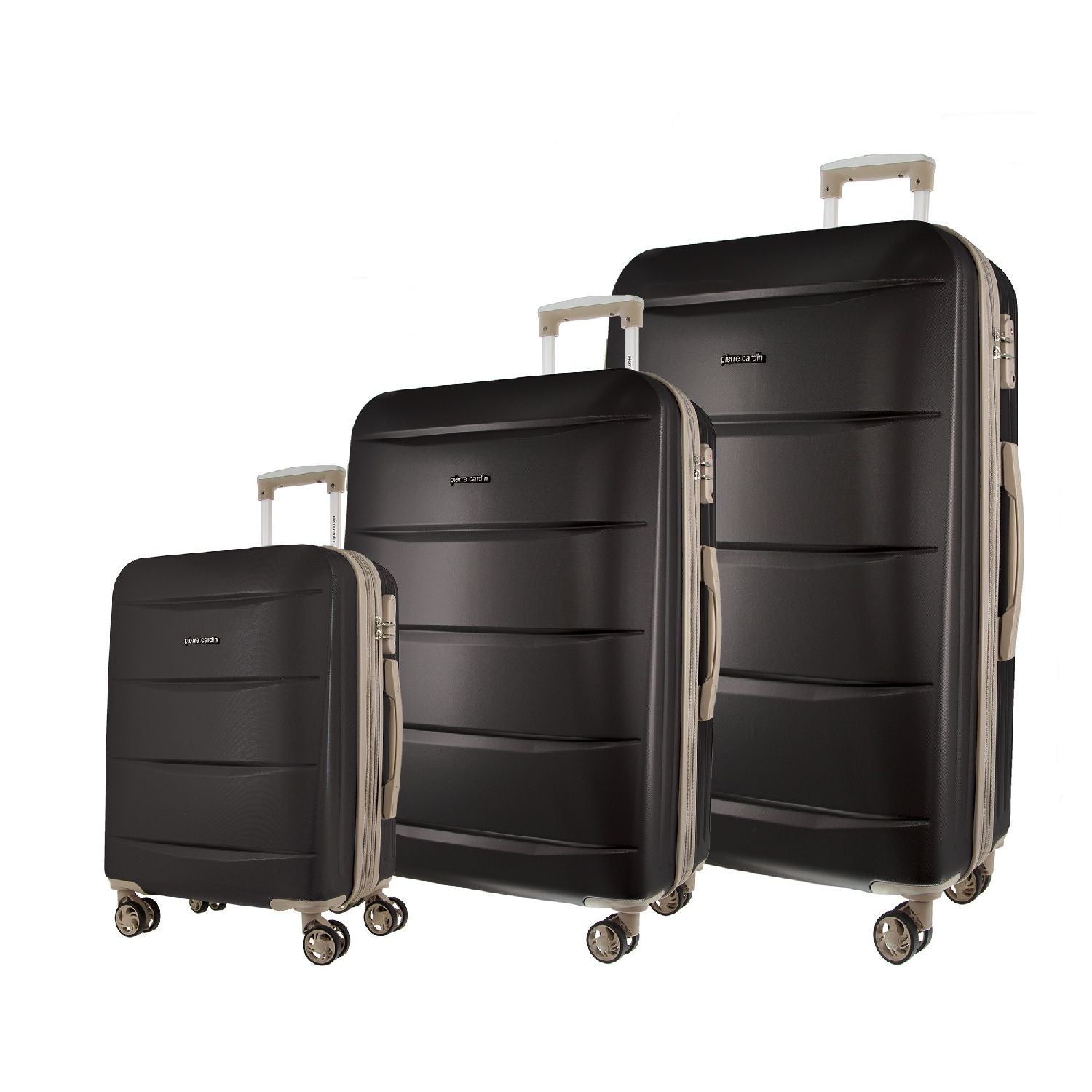 Pierre Cardin Hard Shell 4 Wheel - 3-Piece Luggage Set - Black - Expandable