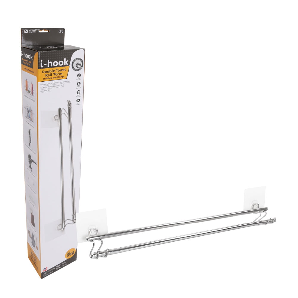 I-Hook Double Towel Rail - 70cm - Stainless Steel Range
