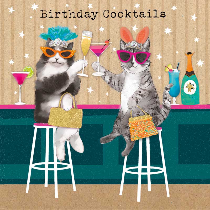 Birthday Cocktails - Cat Cocktails - Card 15.5x15.5cm
