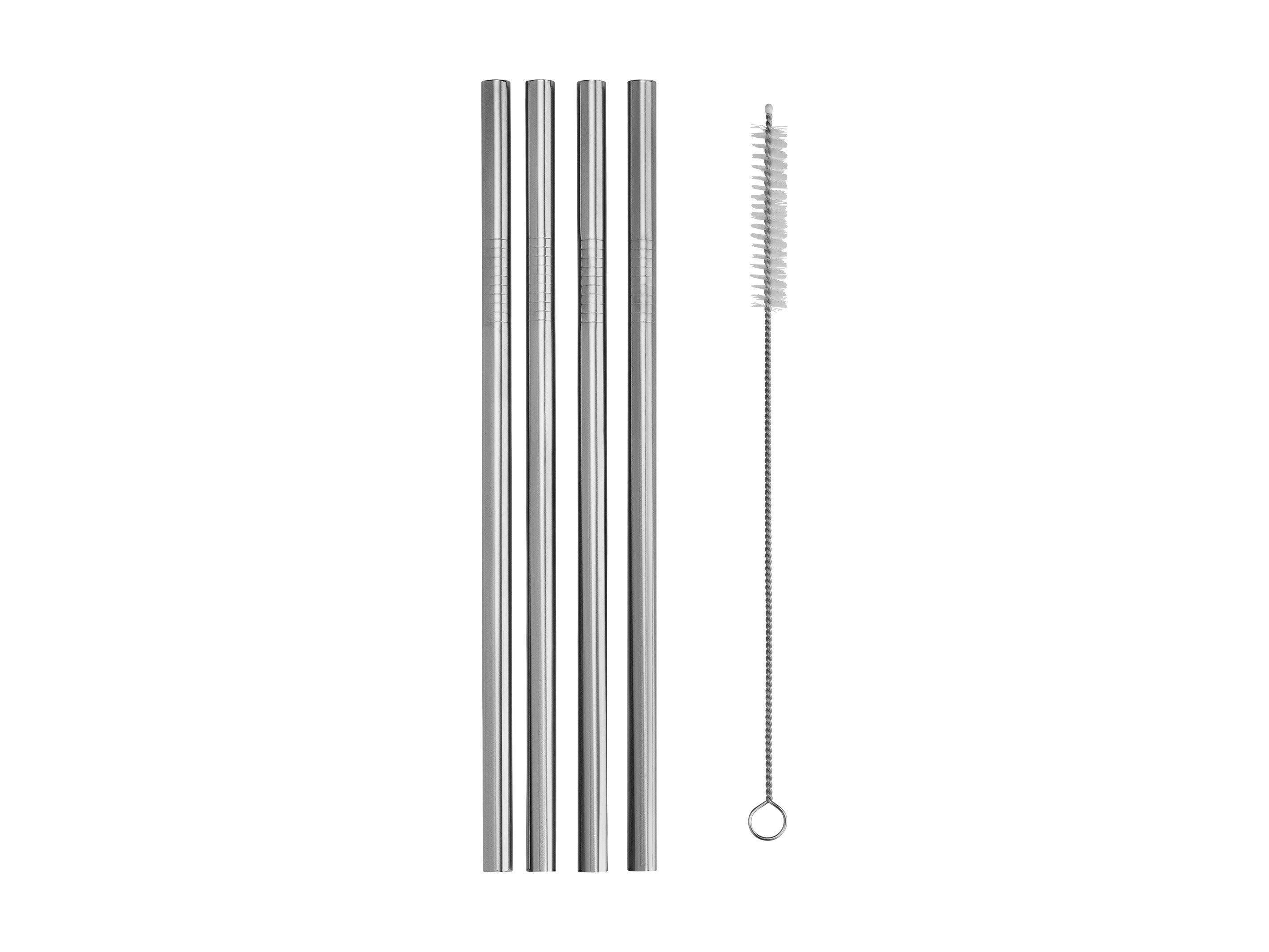 Maxwell & Williams Cocktail & Co. Reusable Smoothie Straws (4) With Brush - Stainless Steel