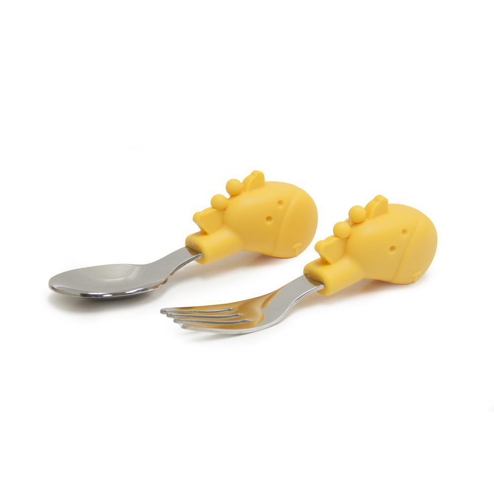 Marcus & Marcus Palm Grasp Spoon & Fork Set - Lola The Giraffe - Yellow