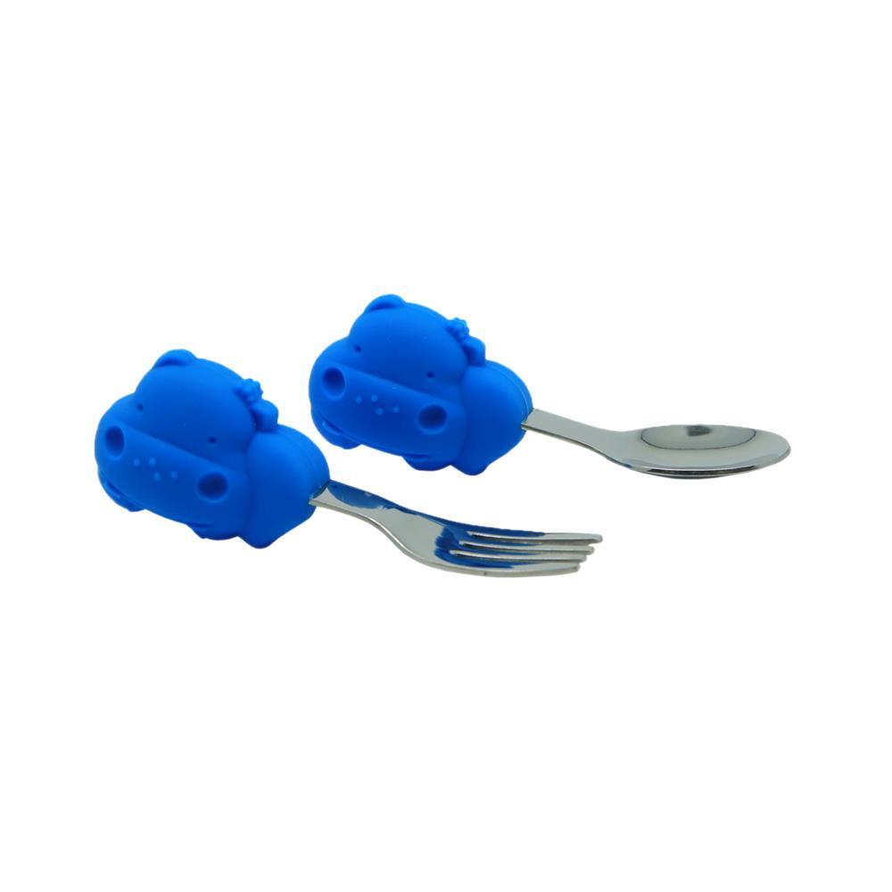 Marcus & Marcus Palm Grasp Spoon & Fork Set - Lucas The Hippo - Blue