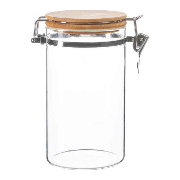 212791  - 1Lt Glass Storage Jar With Wood Lid - Argon Tableware