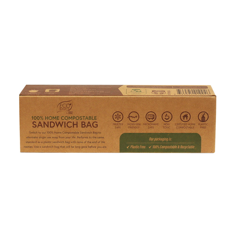 Eco Basics 100% Home Compostable Sandwich Bags - Pack of 25 - 16.5x15cm - White Magic