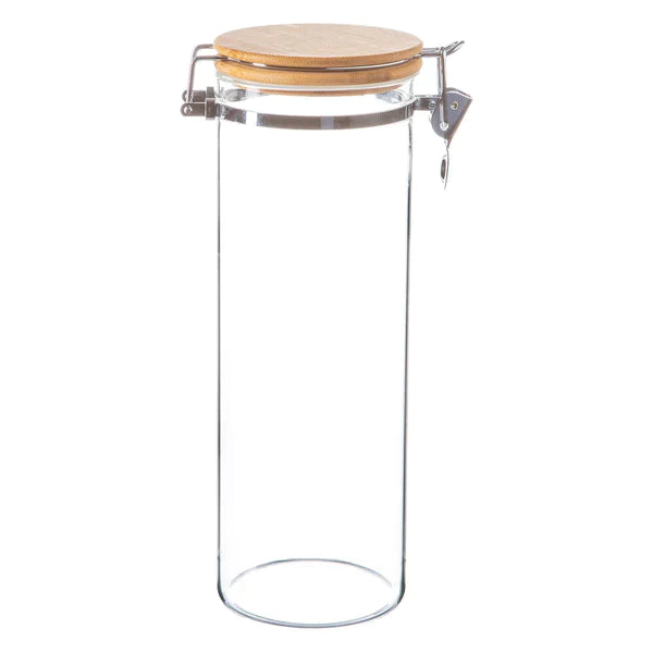 212793  - 1.75L Glass Storage Jar With Wood Lid - Argon Tableware